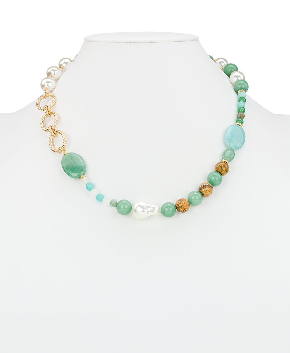 Female - Long Beaded Necklace - Eclectic Bead Collection - worn gold - by Patricia Nash - View 2 of 2
