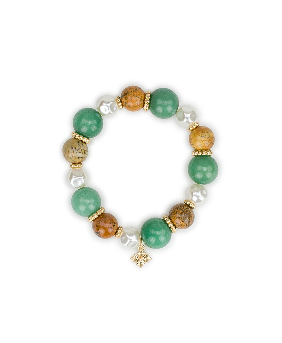 Female - Beaded Stretch Bracelet - Eclectic Bead Collection - worn gold - by Patricia Nash - View 1 of 3
