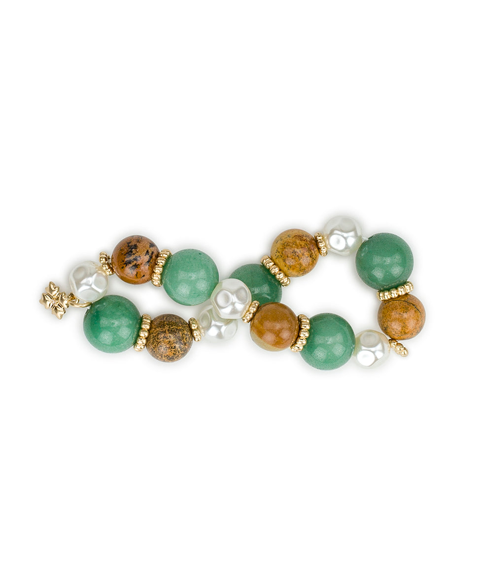 Female - Beaded Stretch Bracelet - Eclectic Bead Collection - worn gold - by Patricia Nash - View 2 of 3