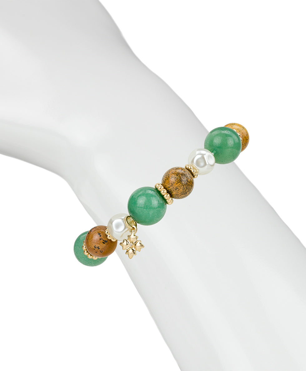 Female - Beaded Stretch Bracelet - Eclectic Bead Collection - worn gold - by Patricia Nash - View 3 of 3