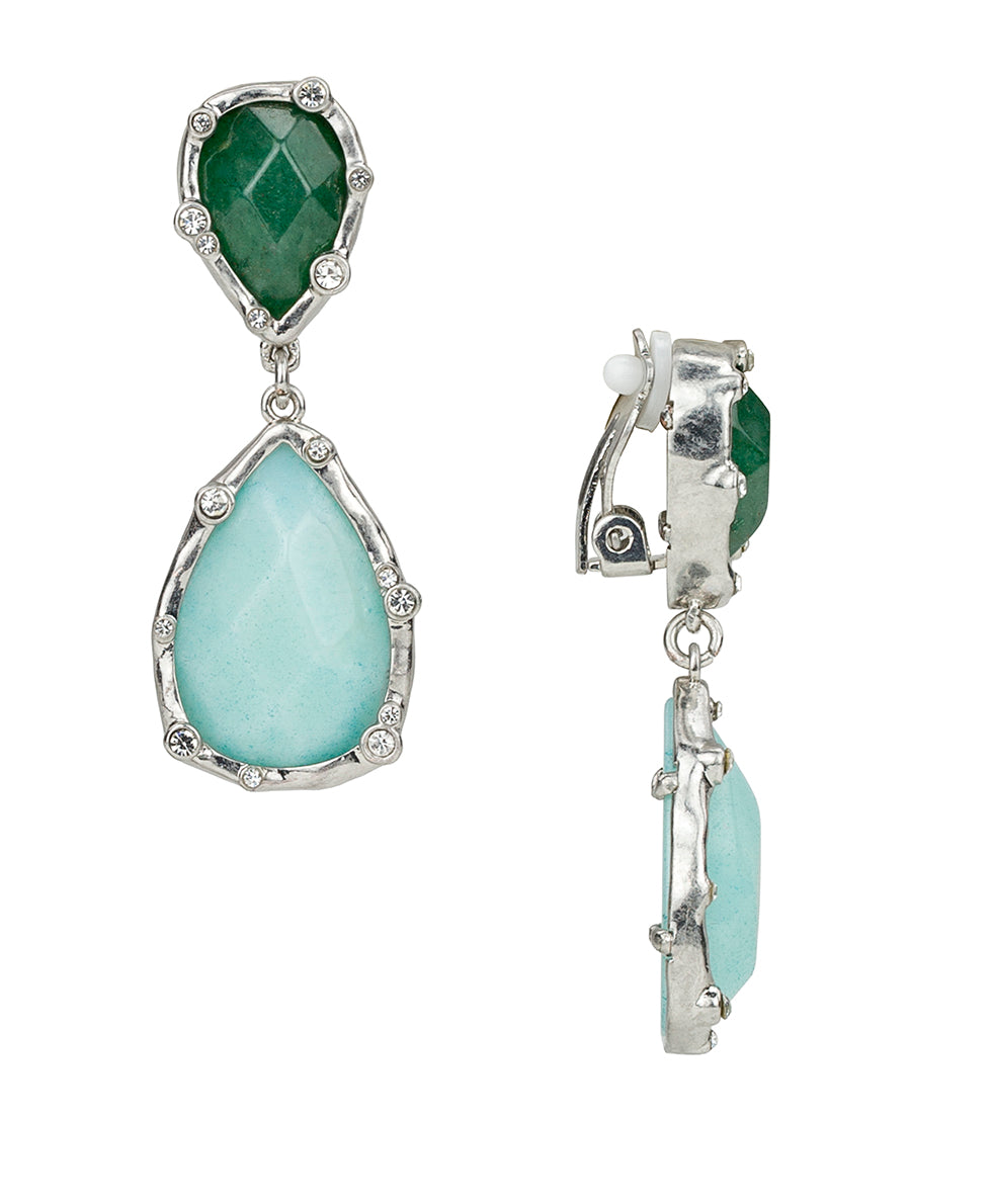 Female - Double Drop Earrings - Semi Precious Stone Collection - worn rhodium - by Patricia Nash - View 1 of 2