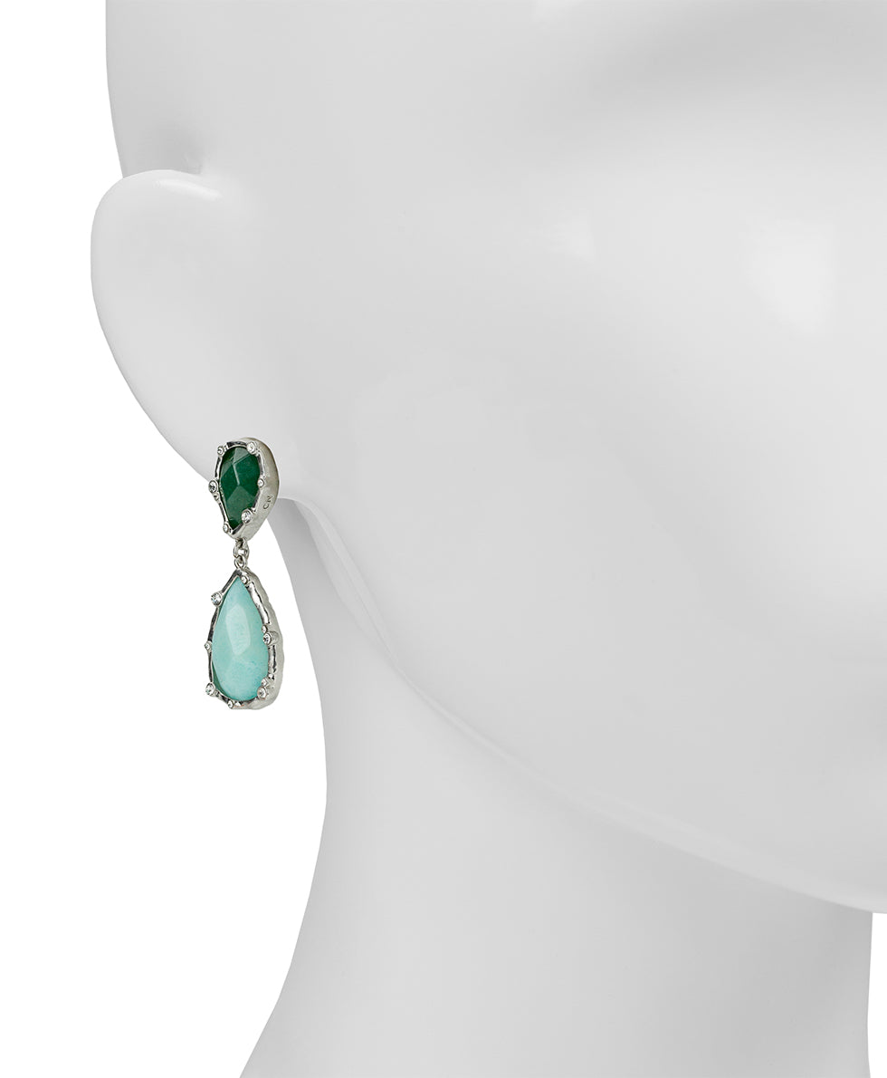 Female - Double Drop Earrings - Semi Precious Stone Collection - worn rhodium - by Patricia Nash - View 2 of 2