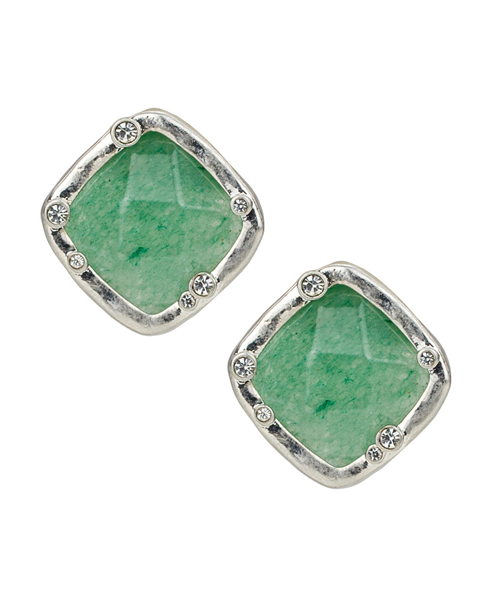 Female - Button Earrings -  Semi Precious Stone Collection - worn rhodium - by Patricia Nash - View 1 of 2