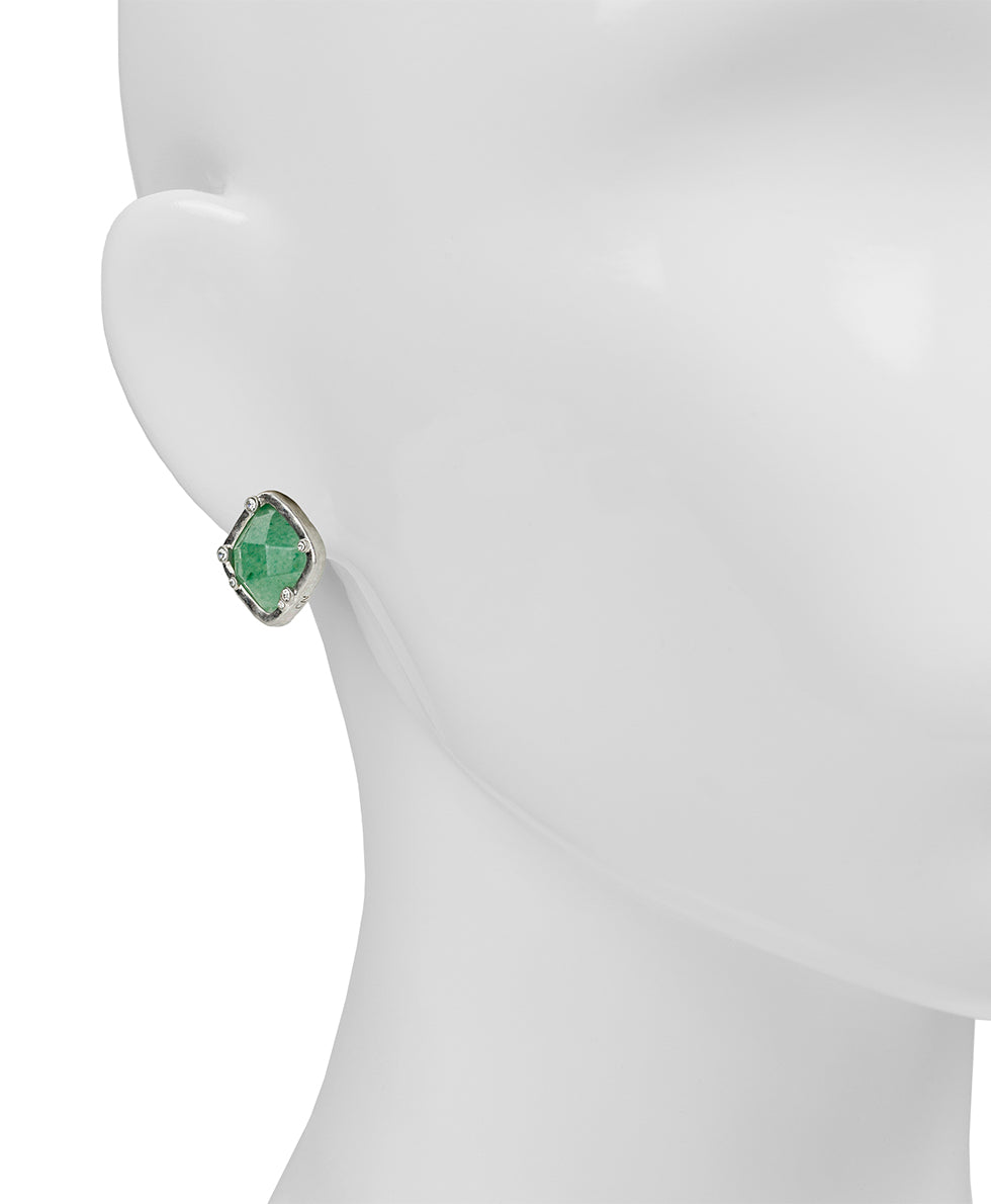 Female - Button Earrings -  Semi Precious Stone Collection - worn rhodium - by Patricia Nash - View 2 of 2