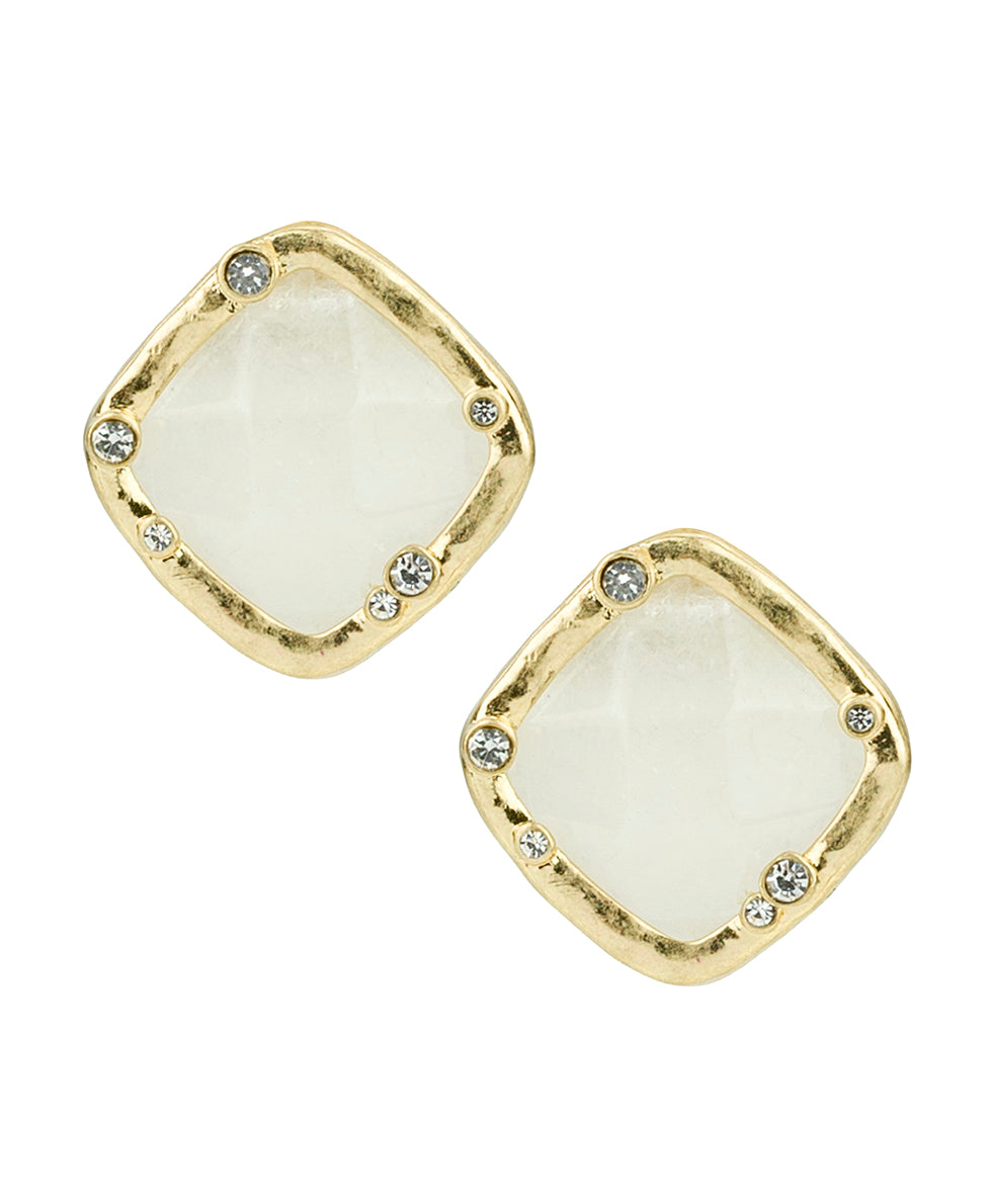 Female - Button Post Earrings - Semi Precious Stone Collection - worn gold - by Patricia Nash - View 1 of 2