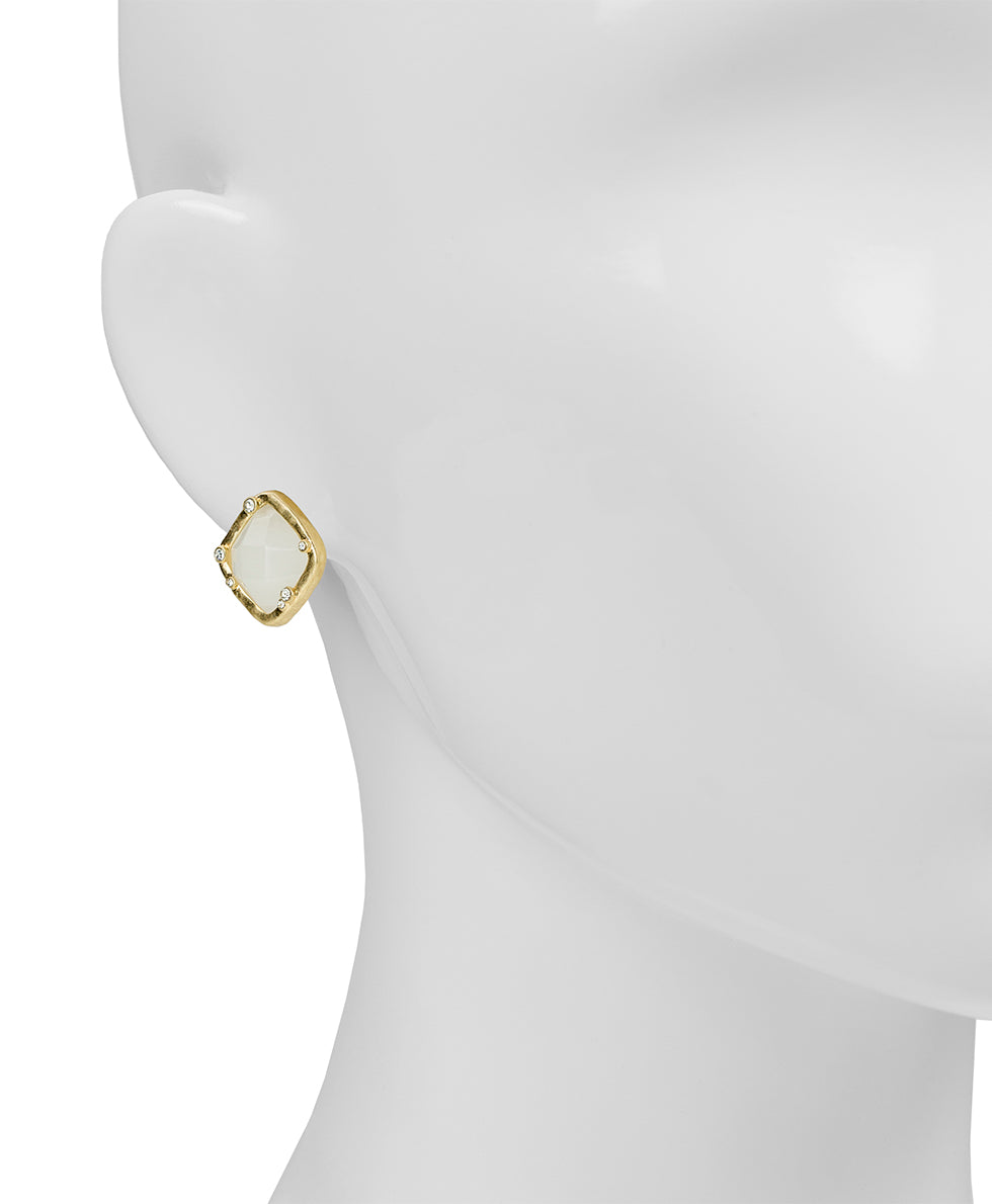 Female - Button Post Earrings - Semi Precious Stone Collection - worn gold - by Patricia Nash - View 2 of 2