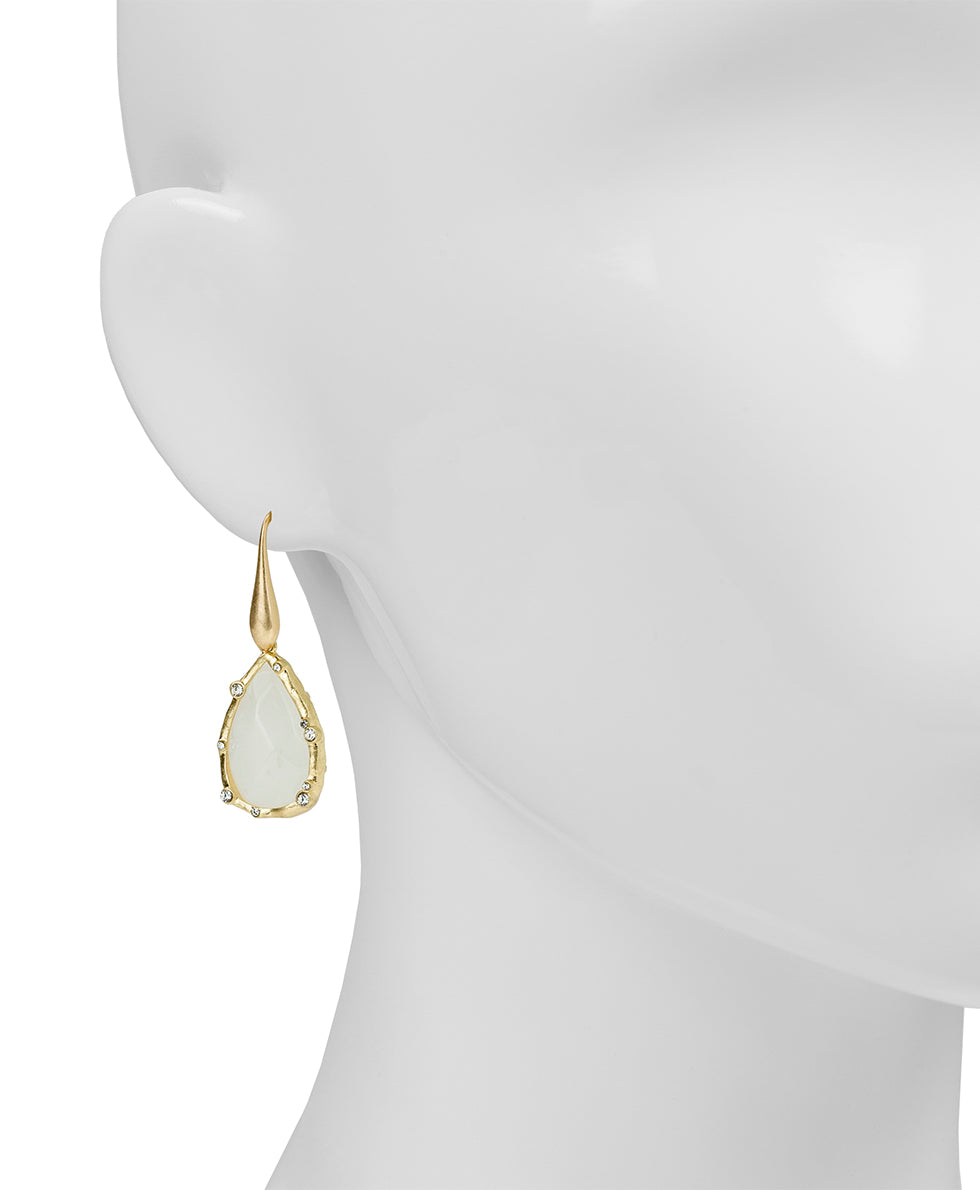 Female - Tear Drop Earrings - Semi Precious Stone Collection - worn gold - by Patricia Nash - View 2 of 2