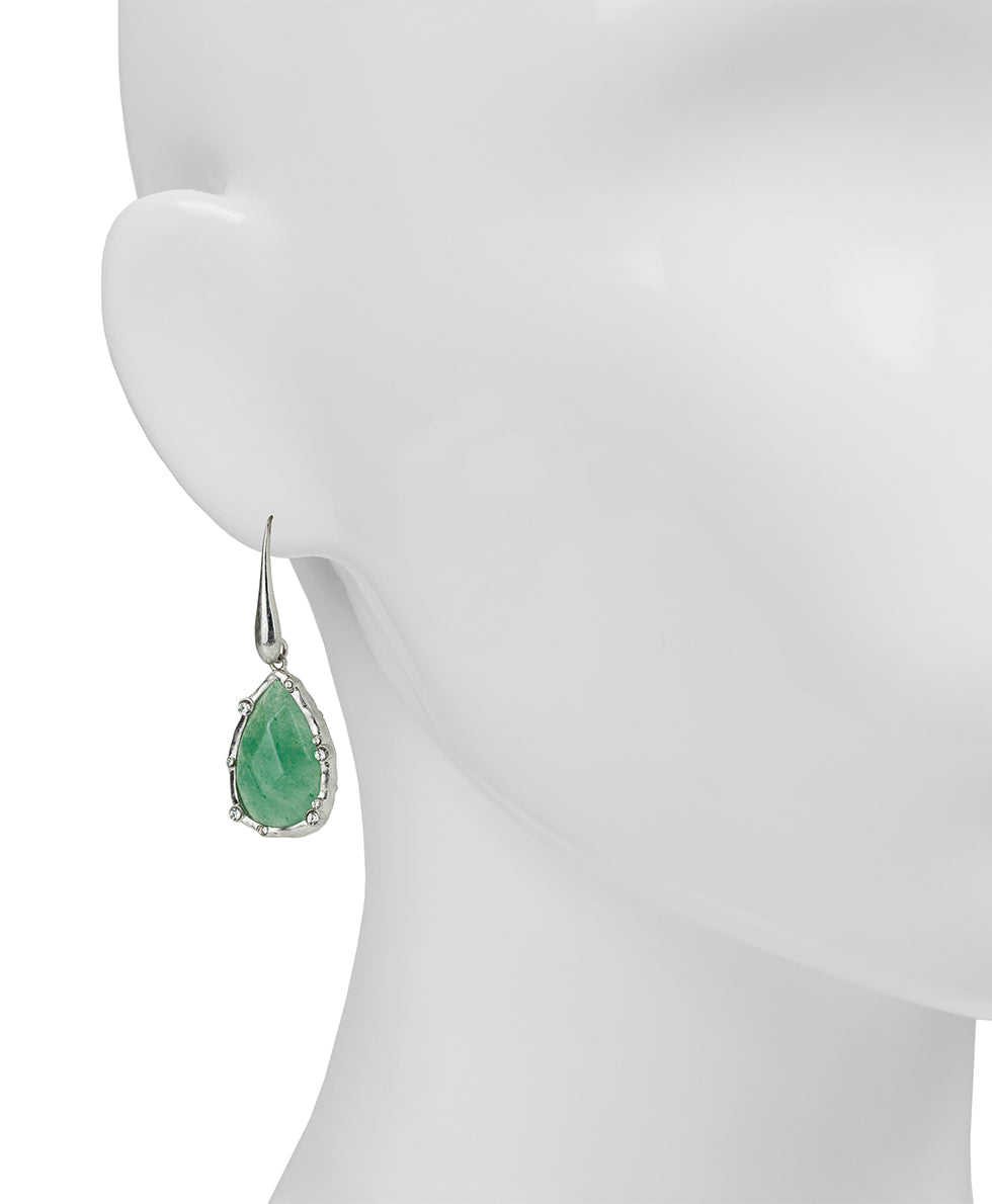 Female - Tear Drop Earrings - Semi Precious Stone Collection - worn rhodium - by Patricia Nash - View 3 of 4