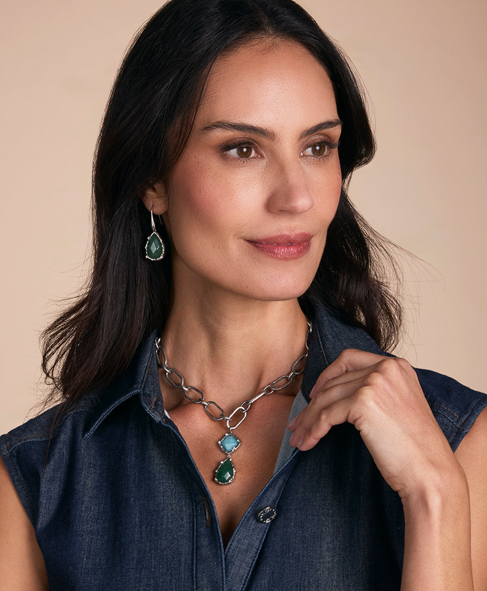 Female - Tear Drop Earrings - Semi Precious Stone Collection - worn rhodium - by Patricia Nash - View 2 of 4