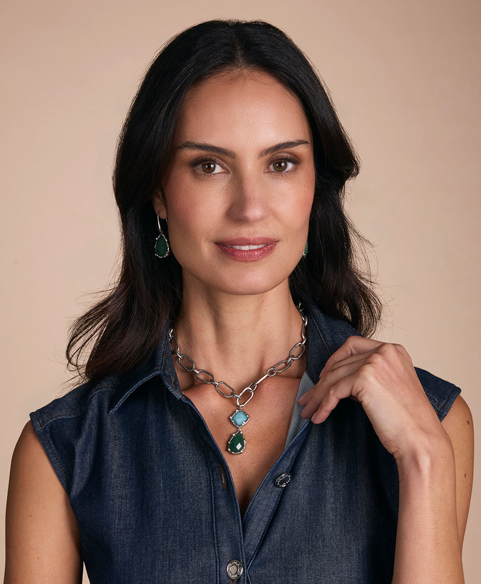 Female - Tear Drop Earrings - Semi Precious Stone Collection - worn rhodium - by Patricia Nash - View 4 of 4