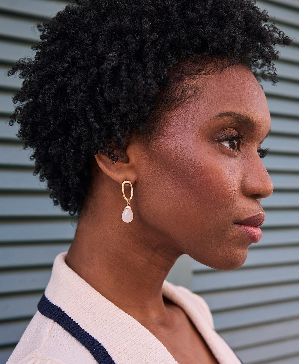 Female - Ring with Briolette Post Earrings - Semi Precious Stone Collection - worn gold - by Patricia Nash - View 5 of 5