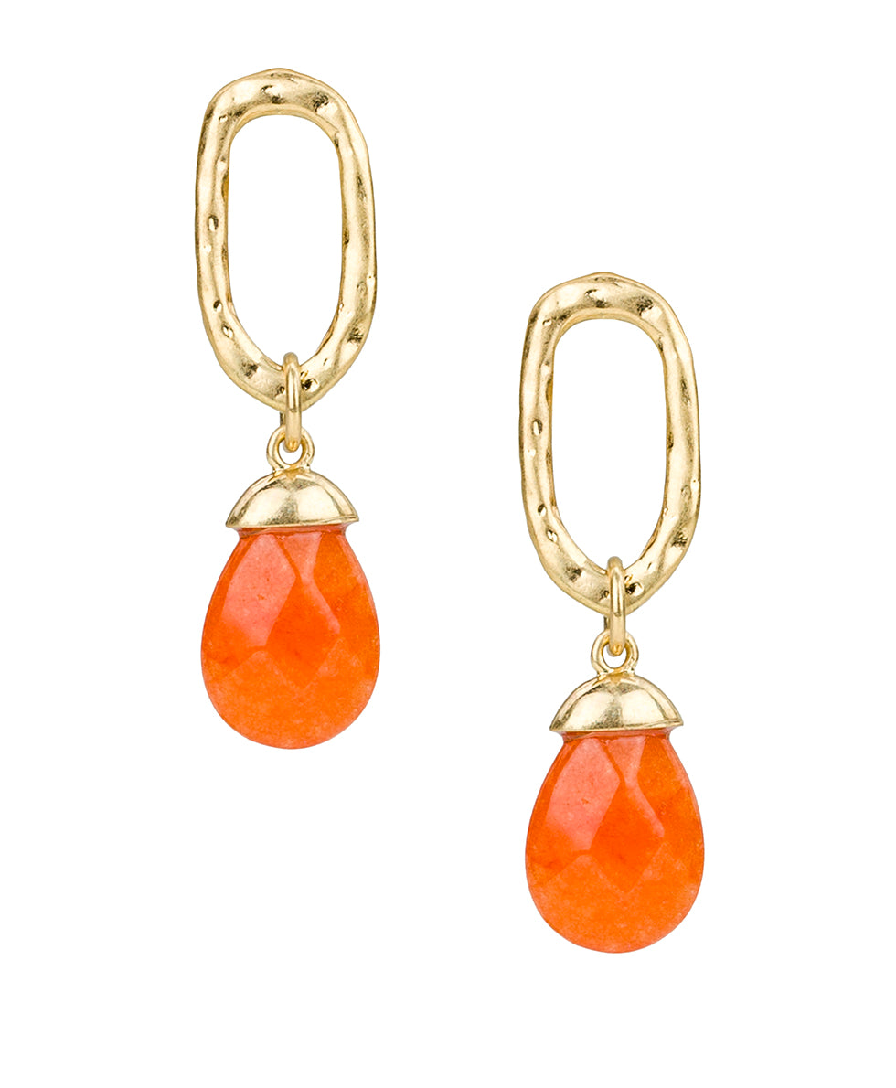 Female - Ring W. Briollette Post Earrings - Semi Precious Stone Collection - worn gold - by Patricia Nash - View 1 of 2