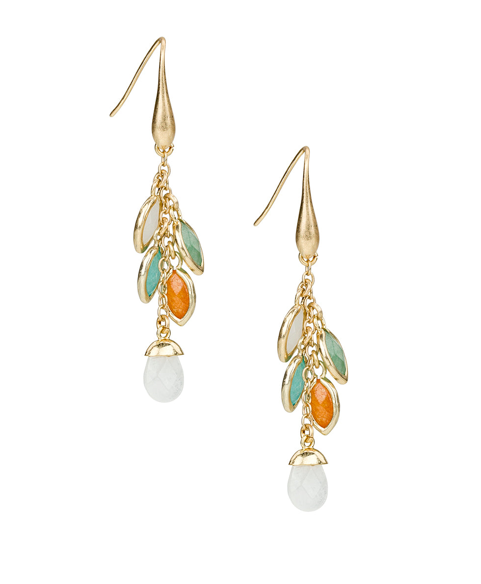 Female - Multi Charm Dangle Earrings - Semi Precious Stone Collection - worn gold - by Patricia Nash - View 1 of 3