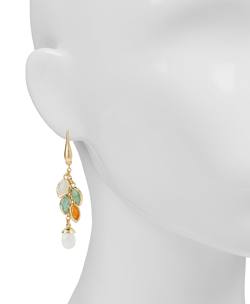 Female - Multi Charm Dangle Earrings - Semi Precious Stone Collection - worn gold - by Patricia Nash - View 3 of 3
