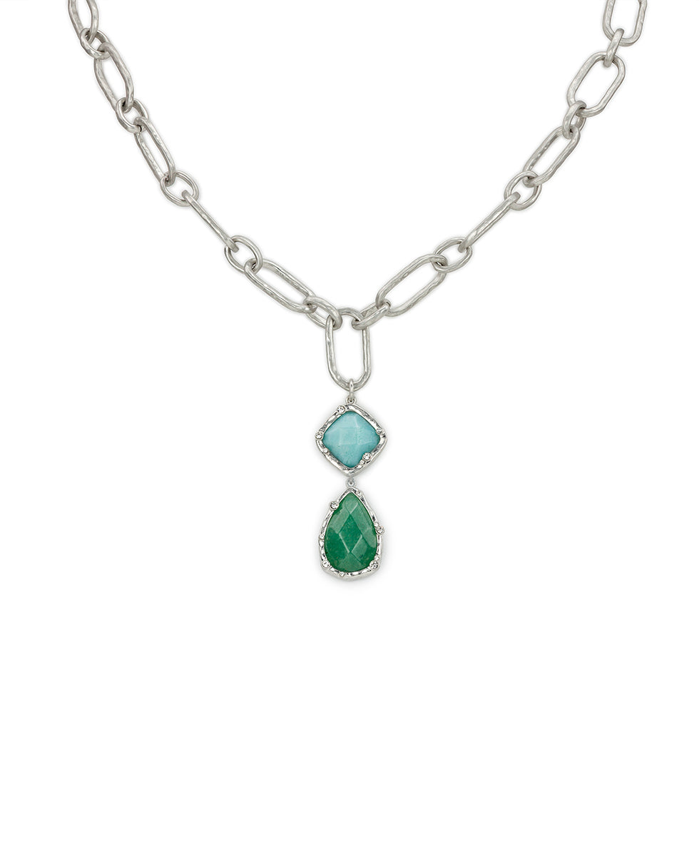 Female - Double Drop Necklace - Semi Precious Stone Collection - worn rhodium - by Patricia Nash - View 1 of 3