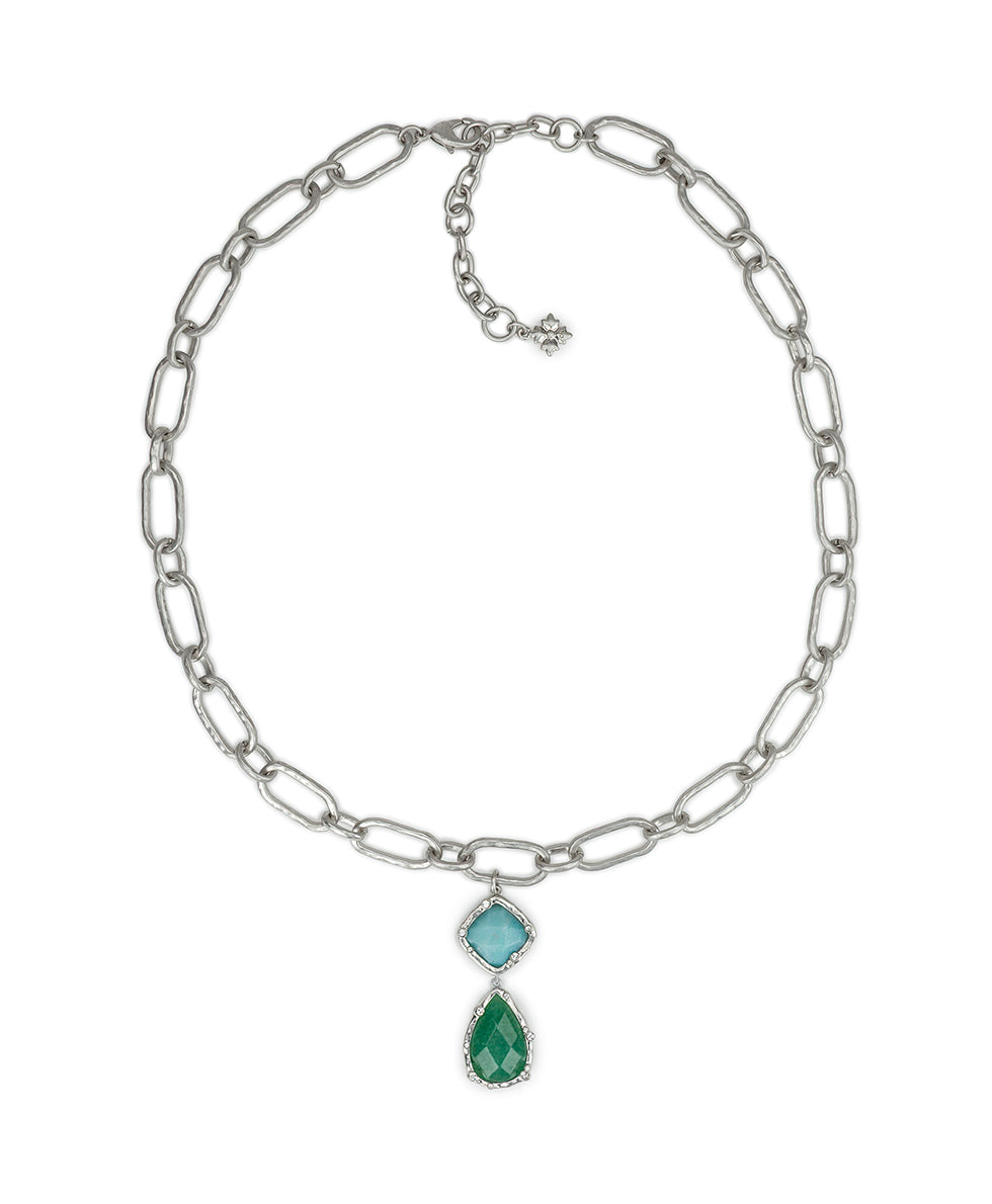 Female - Double Drop Necklace - Semi Precious Stone Collection - worn rhodium - by Patricia Nash - View 2 of 3