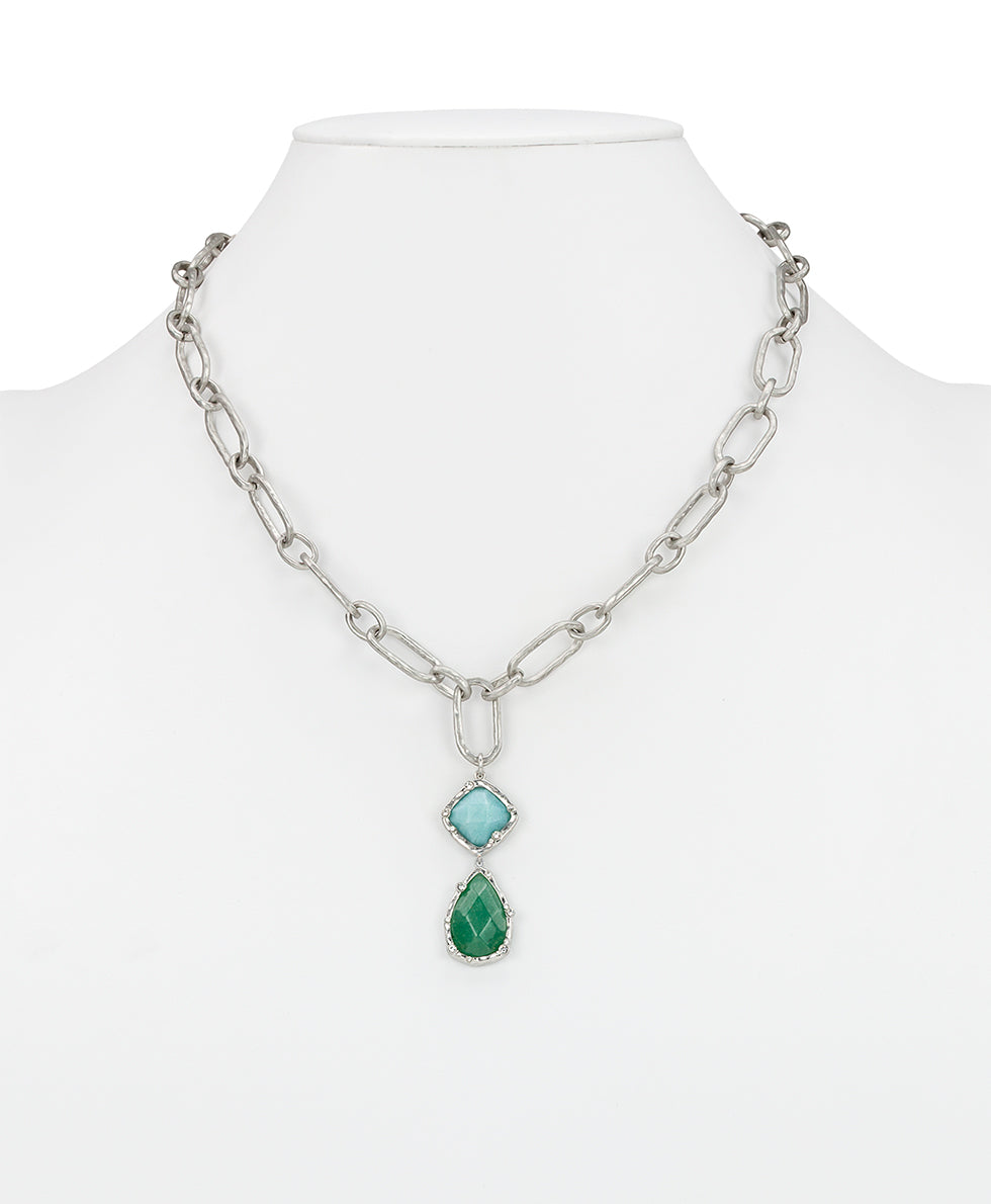 Female - Double Drop Necklace - Semi Precious Stone Collection - worn rhodium - by Patricia Nash - View 3 of 3