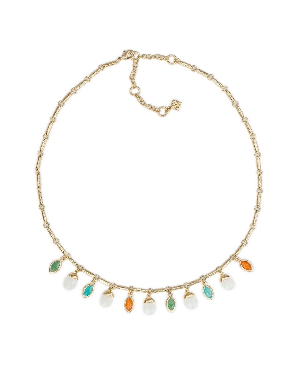 Female - Stone Charm Necklace - Semi Precious Stone Collection - worn gold - by Patricia Nash - View 1 of 2