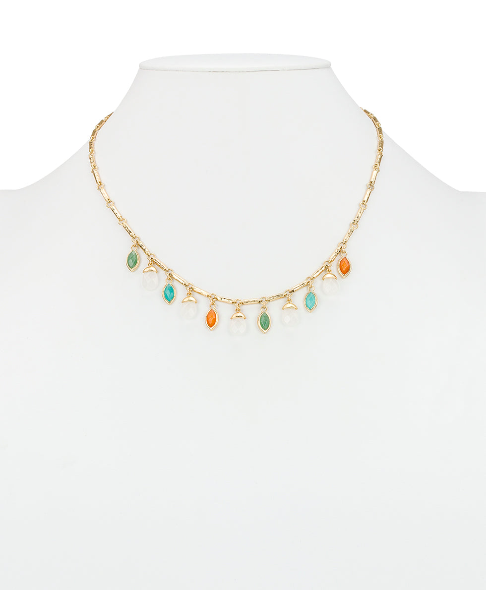Female - Stone Charm Necklace - Semi Precious Stone Collection - worn gold - by Patricia Nash - View 2 of 2