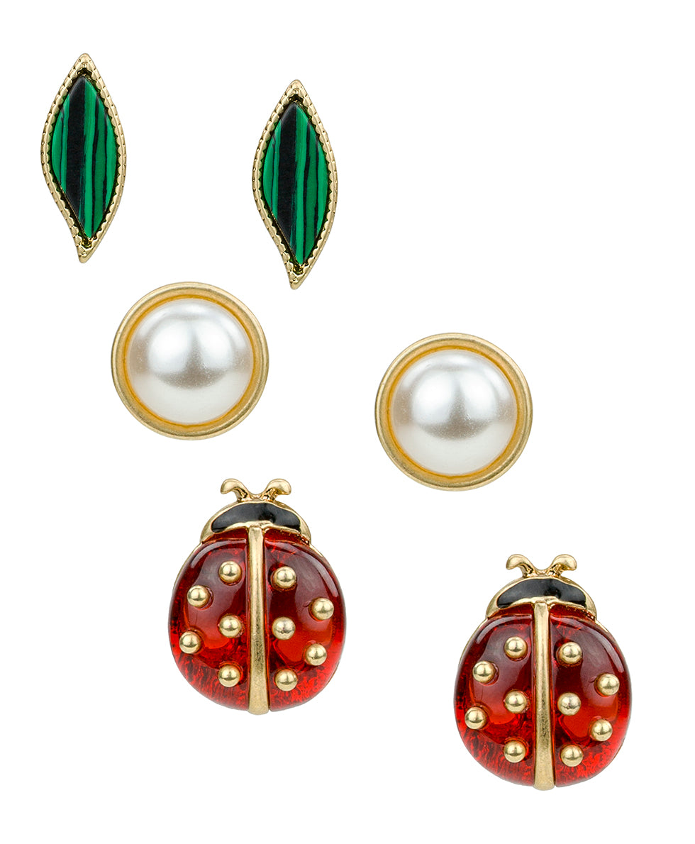 Female - Ladybug Earring Set - Ladybug Collection - worn gold - by Patricia Nash - View 1 of 4