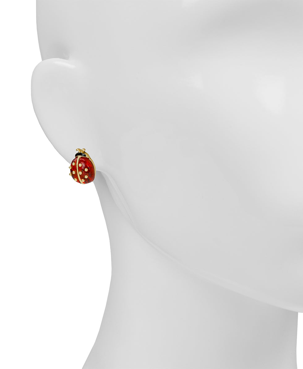 Female - Ladybug Earring Set - Ladybug Collection - worn gold - by Patricia Nash - View 4 of 4