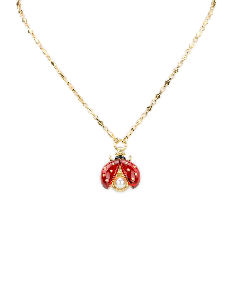 Female - Ladybug Necklace - Ladybug Collection - worn gold - by Patricia Nash - View 1 of 3
