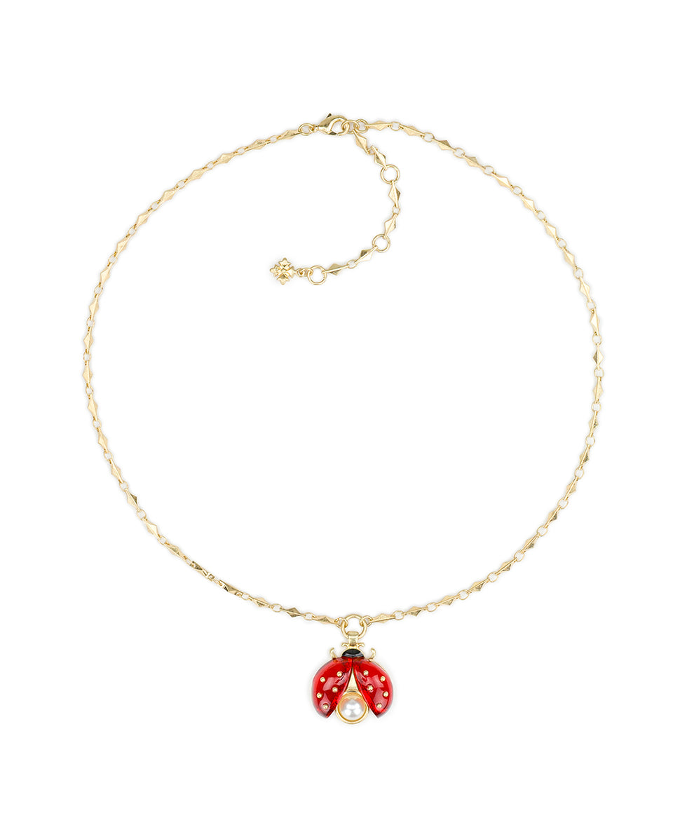 Female - Ladybug Necklace - Ladybug Collection - worn gold - by Patricia Nash - View 2 of 3