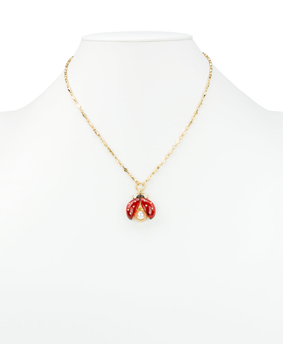Female - Ladybug Necklace - Ladybug Collection - worn gold - by Patricia Nash - View 3 of 3