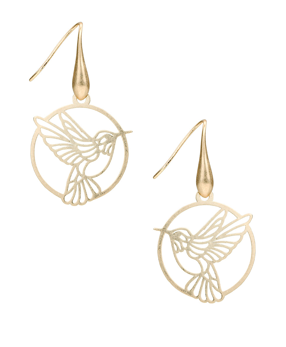 Female - Open Wire Drop Earrings - Enamel Hummingbird Collection - worn gold - by Patricia Nash - View 1 of 2
