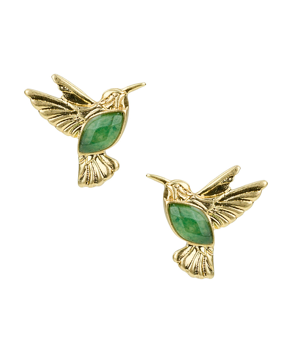 Female - Stone Hummingbird Post Earrings - Enamel Hummingbird Collection - worn gold - by Patricia Nash - View 1 of 2