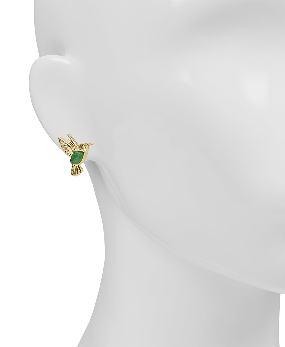 Female - Stone Hummingbird Post Earrings - Enamel Hummingbird Collection - worn gold - by Patricia Nash - View 2 of 2
