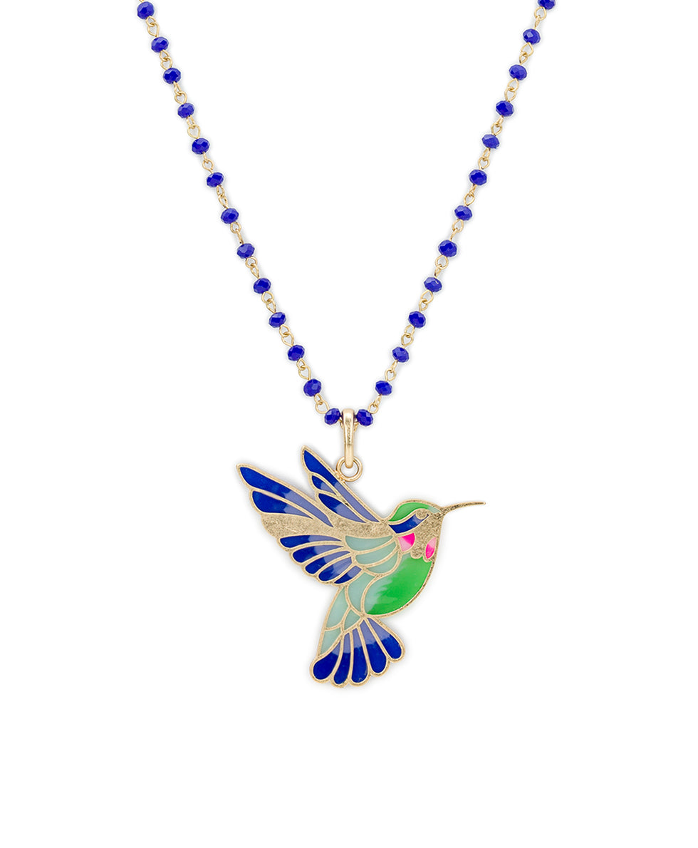 Female - Large Hummingbird Pendant - Enamel Hummingbird Collection - worn gold - by Patricia Nash - View 1 of 3