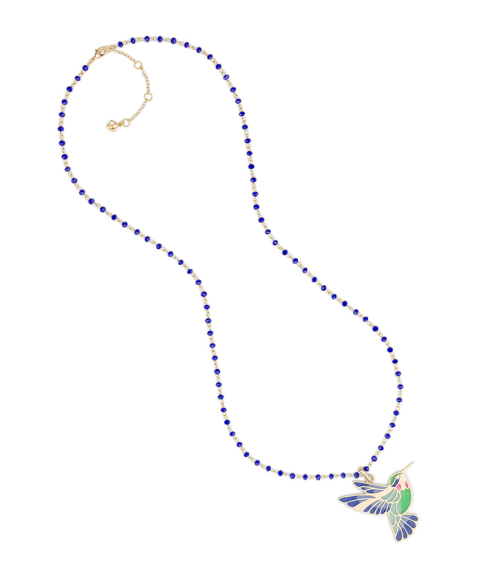 Female - Large Hummingbird Pendant - Enamel Hummingbird Collection - worn gold - by Patricia Nash - View 2 of 3