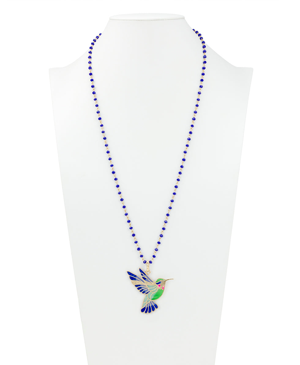 Female - Large Hummingbird Pendant - Enamel Hummingbird Collection - worn gold - by Patricia Nash - View 3 of 3