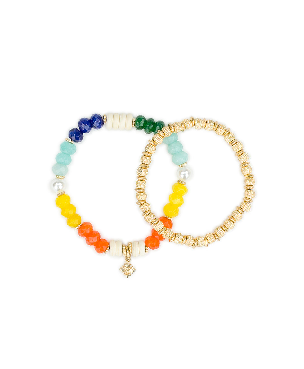 Female - Beaded Charm Stretch Bracelet Set - Enamel Hummingbird Collection - worn gold - by Patricia Nash - View 1 of 5