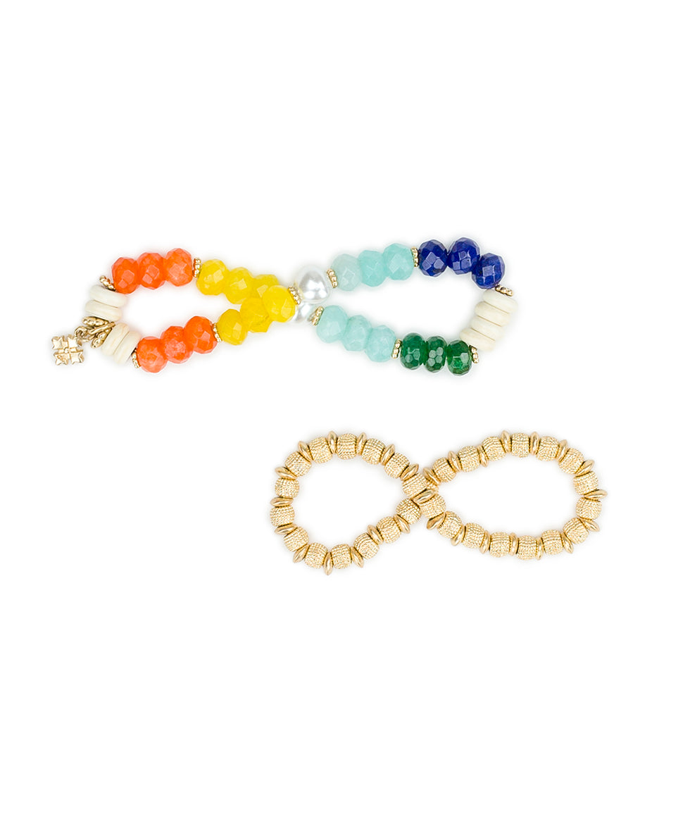 Female - Beaded Charm Stretch Bracelet Set - Enamel Hummingbird Collection - worn gold - by Patricia Nash - View 4 of 5