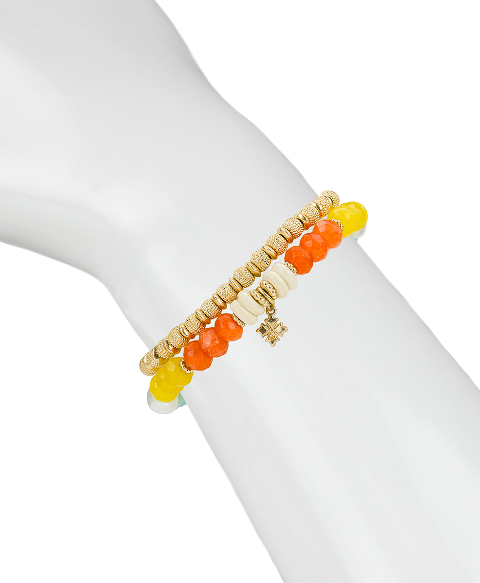 Female - Beaded Charm Stretch Bracelet Set - Enamel Hummingbird Collection - worn gold - by Patricia Nash - View 5 of 5