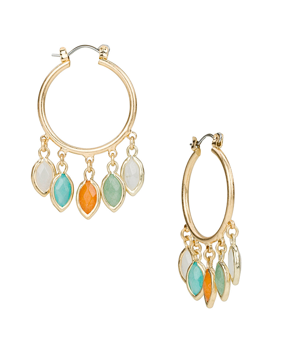 Female - Hoop Dangle Earrings - Semi Precious Stone Collection - worn gold - by Patricia Nash - View 1 of 2
