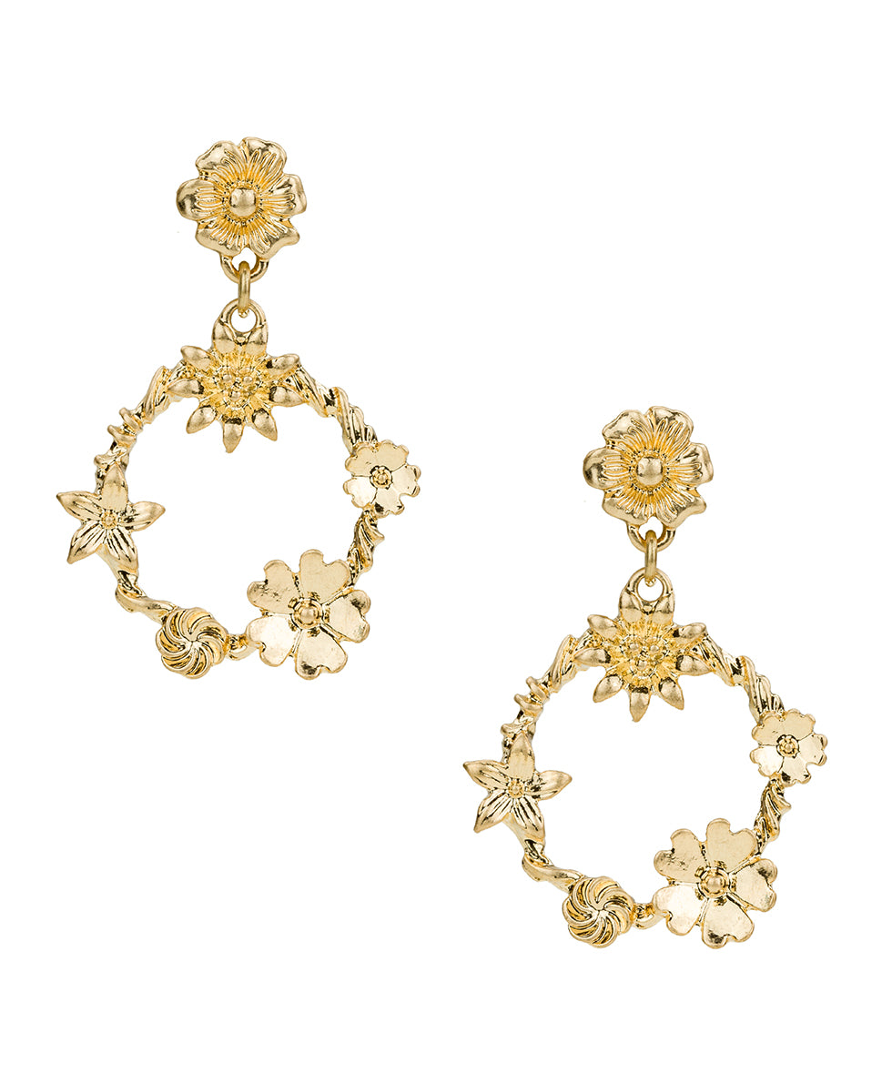 Female - Flower Doorknocker Earrings | Danish Print Collection | Worn Gold - worn gold - by Patricia Nash - View 1 of 2