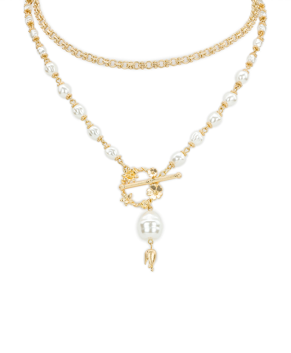 Female - Pearl Toggle Necklace | Danish Print Collectiion | Worn Gold - worn gold - by Patricia Nash - View 1 of 5