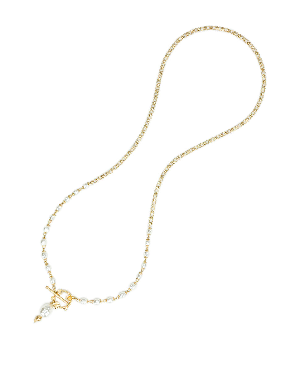 Female - Pearl Toggle Necklace | Danish Print Collectiion | Worn Gold - worn gold - by Patricia Nash - View 2 of 5