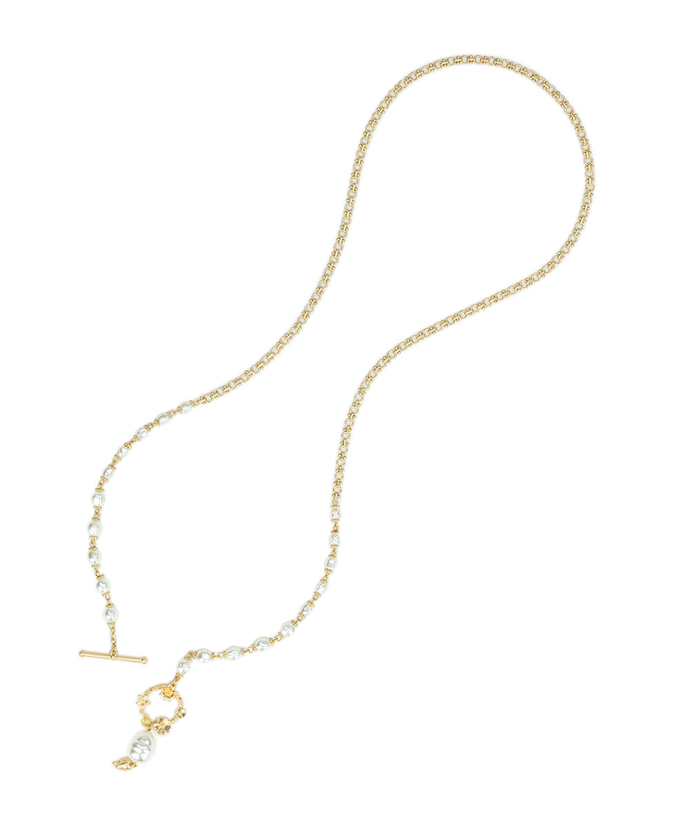 Female - Pearl Toggle Necklace | Danish Print Collectiion | Worn Gold - worn gold - by Patricia Nash - View 3 of 5