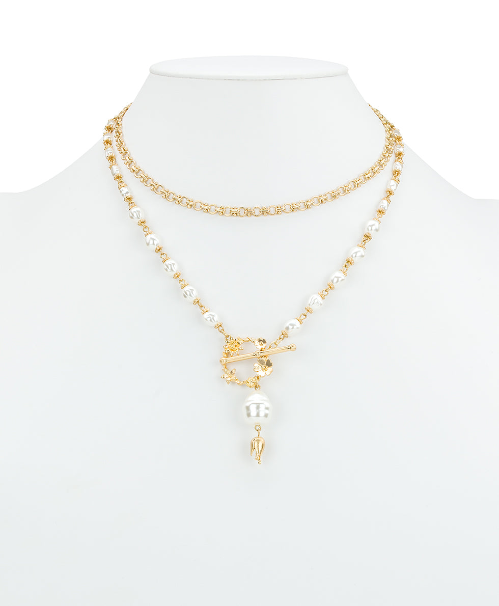 Female - Pearl Toggle Necklace | Danish Print Collectiion | Worn Gold - worn gold - by Patricia Nash - View 4 of 5