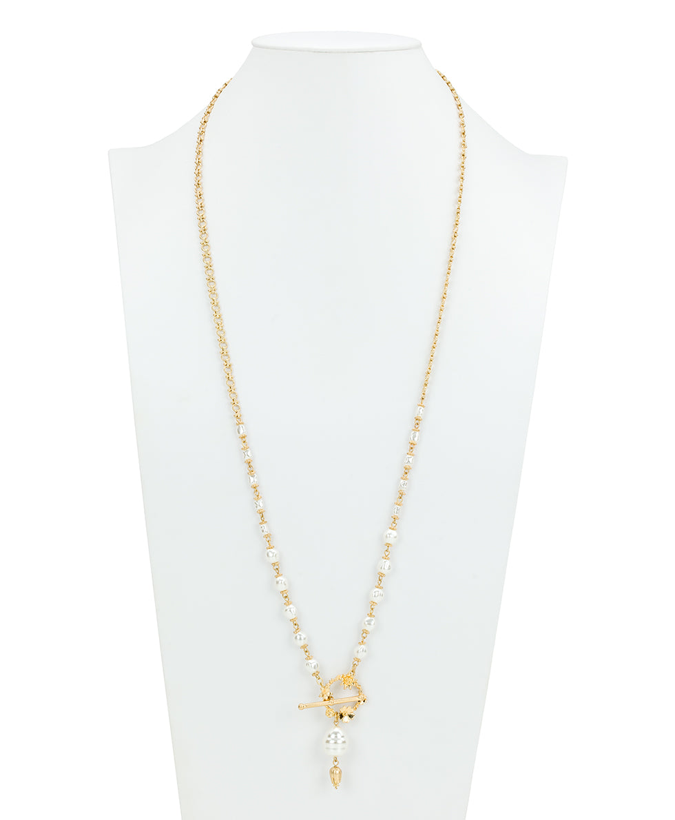 Female - Pearl Toggle Necklace | Danish Print Collectiion | Worn Gold - worn gold - by Patricia Nash - View 5 of 5