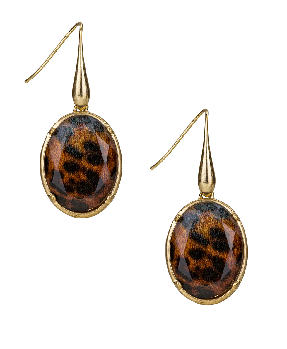 Female - Oval Drop Earrings | Exotics Print Collection | Worn Gold - worn gold - by Patricia Nash - View 1 of 2
