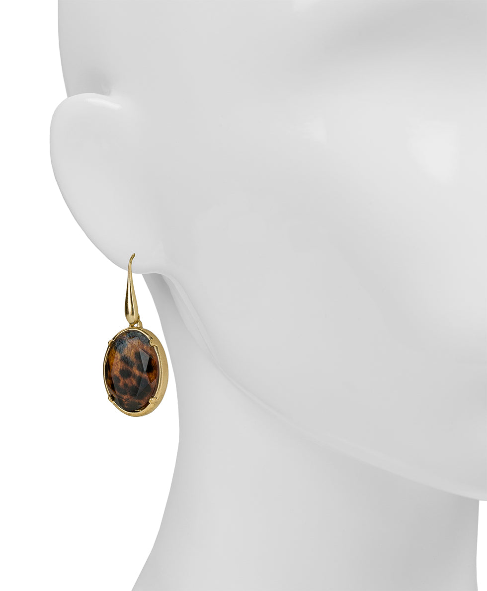 Female - Oval Drop Earrings | Exotics Print Collection | Worn Gold - worn gold - by Patricia Nash - View 2 of 2