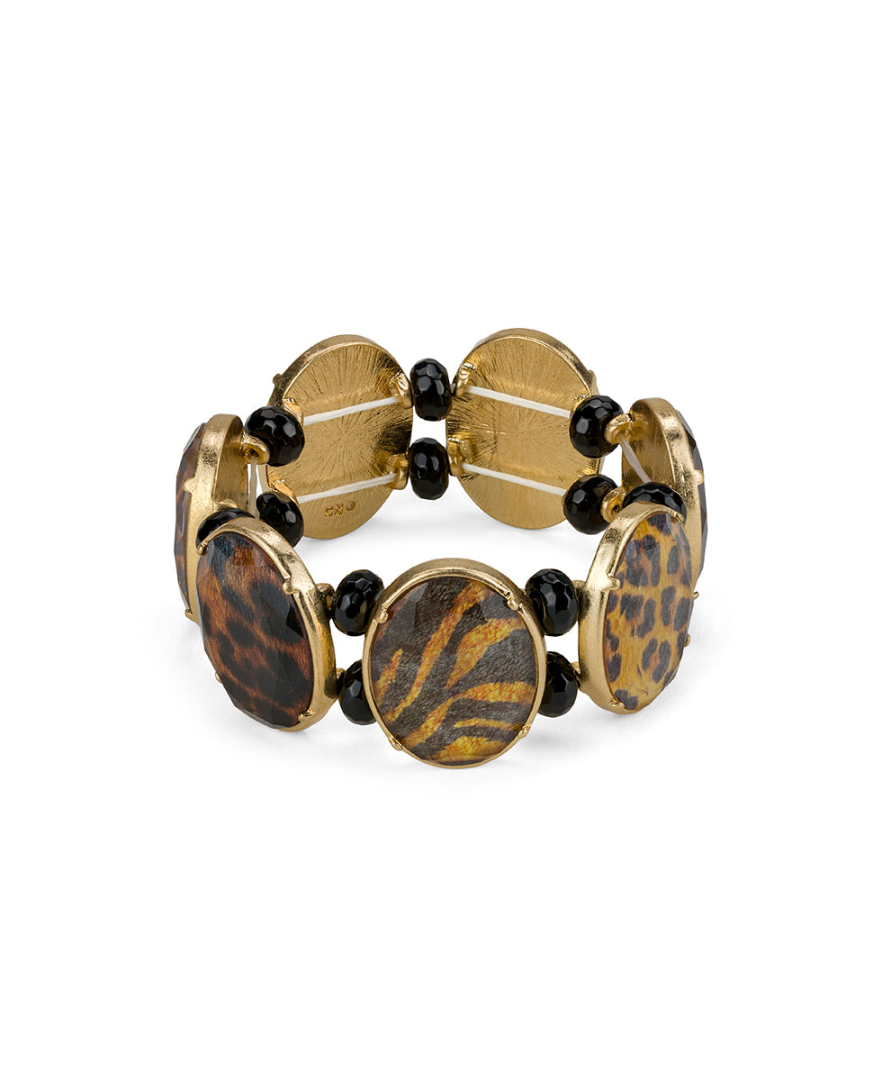 Female - Stretch Bracelet | Exotics Print Collection | Worn Gold - worn gold - by Patricia Nash - View 1 of 2