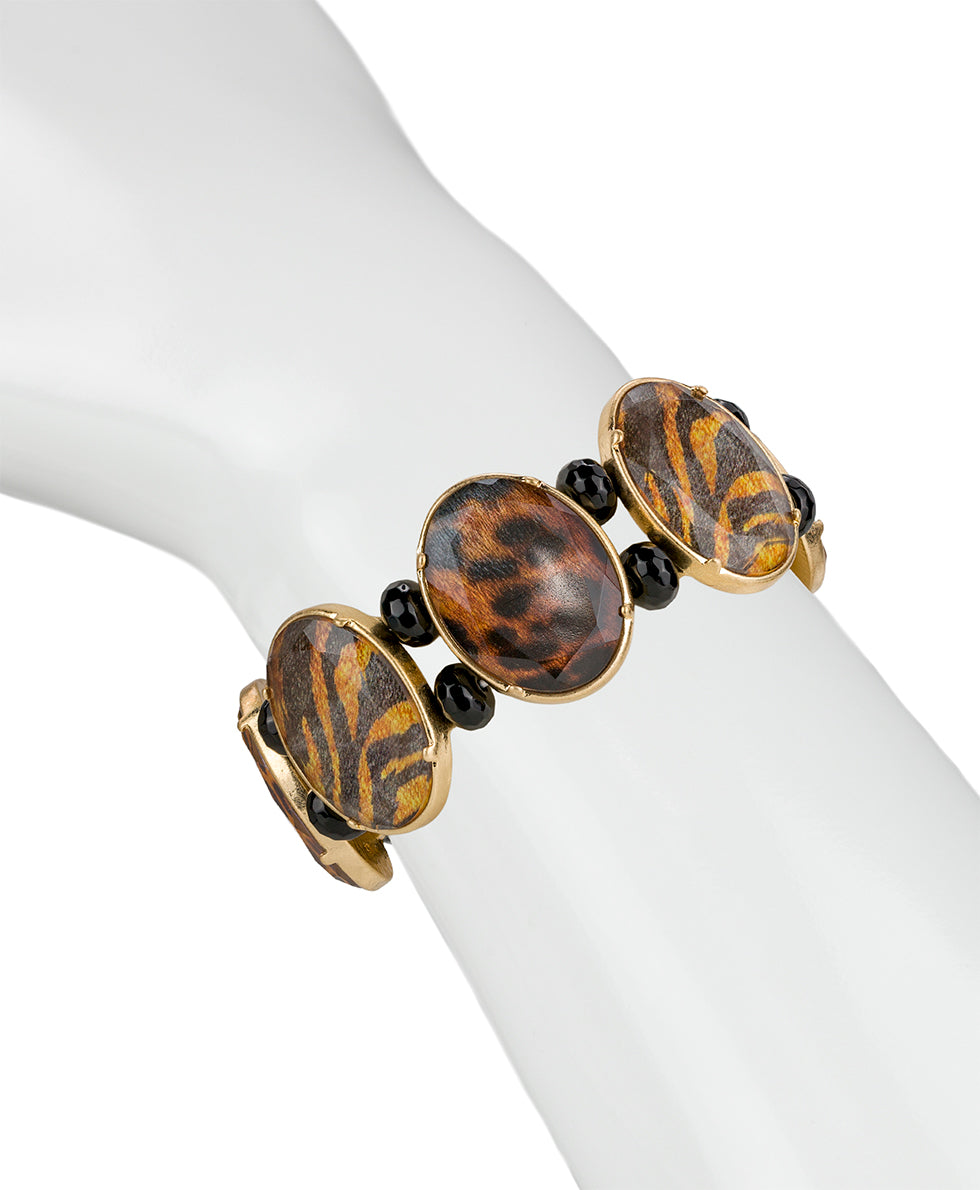 Female - Stretch Bracelet | Exotics Print Collection | Worn Gold - worn gold - by Patricia Nash - View 2 of 2
