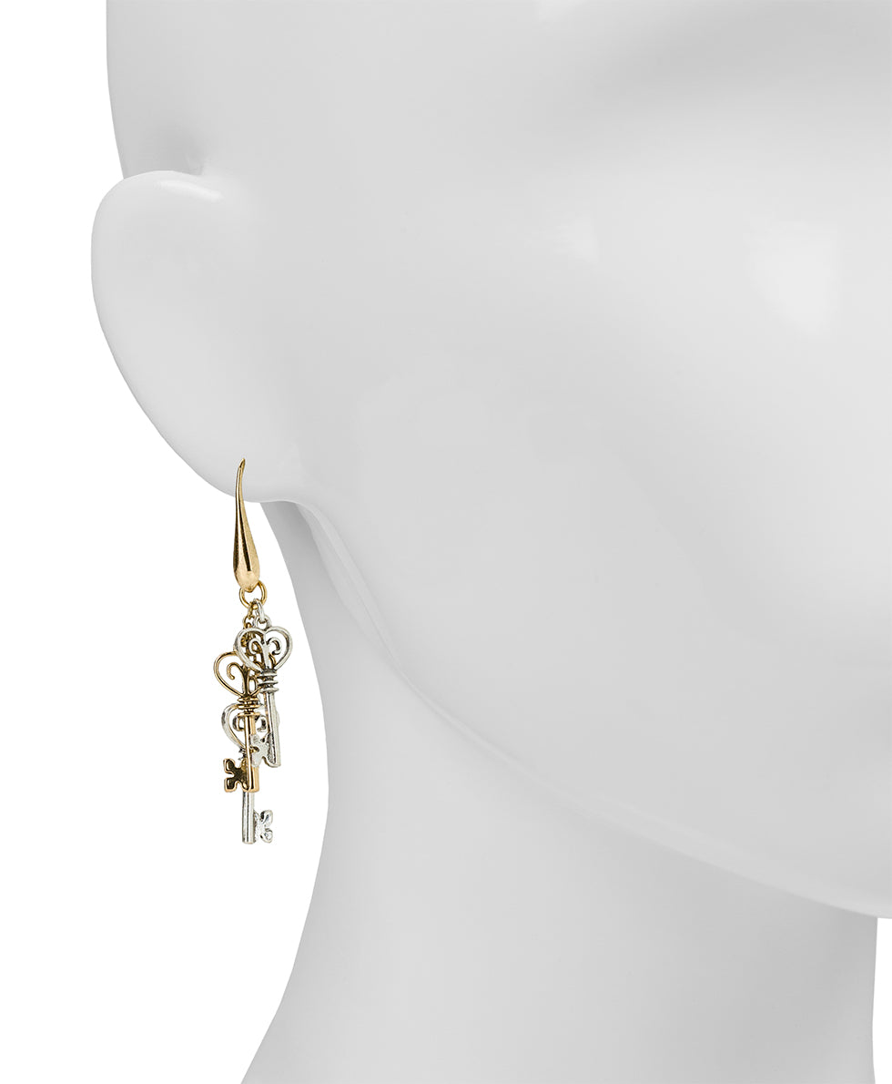Female - Multi Key Drop Earrings | Key to My Heart Collection | Antique Gold / Silver Ox - antique gold / silver ox - by Patricia Nash - View 2 of 2