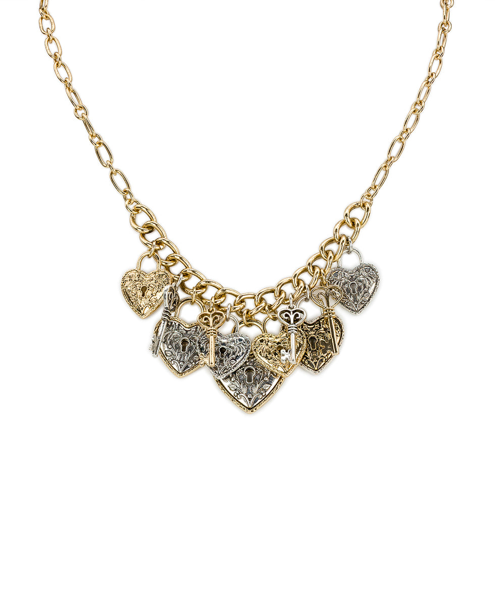 Female - Charm Necklace | Key to My Heart Collection | Antique Gold / Silver Ox - antique gold / silver ox - by Patricia Nash - View 1 of 3